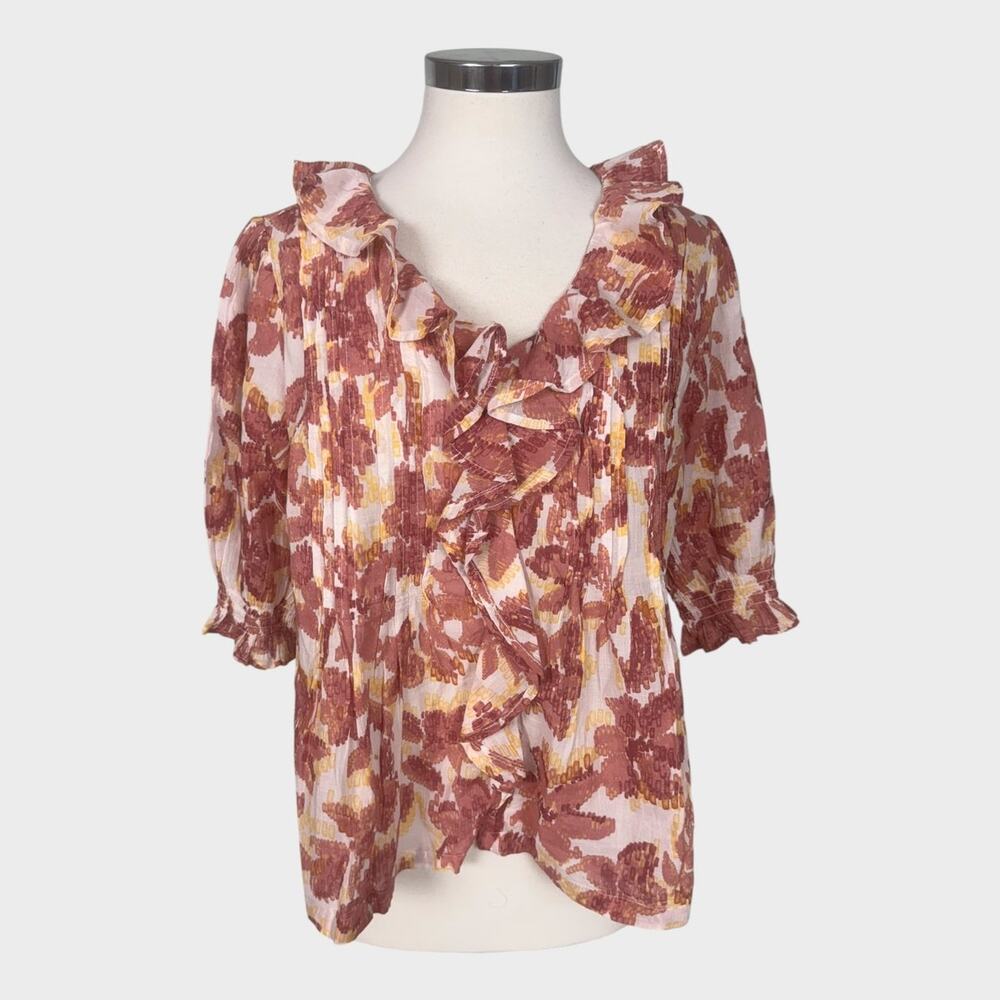 a.n.a a new approach Medium Floral Ruffle Top Lightweight 100% Cotton